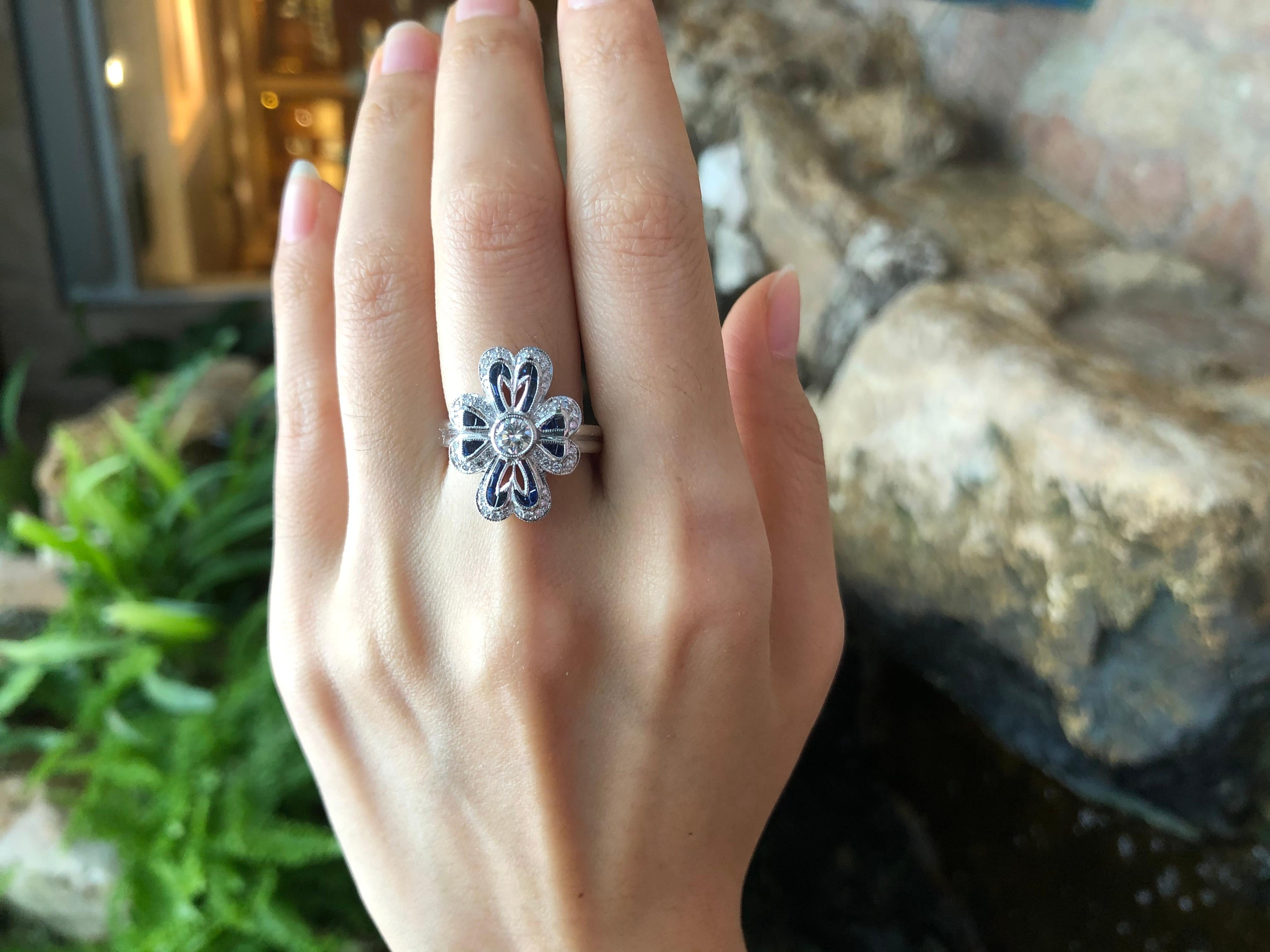 Ring mit Diamant und blauem Saphir aus 18 Karat Weißgold in Fassung Damen im Angebot