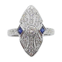 Diamond with Blue Sapphire Ring Set in 18 Karat White Gold Settings