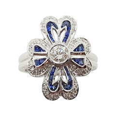 Diamond with Blue Sapphire Ring Set in 18 Karat White Gold Settings