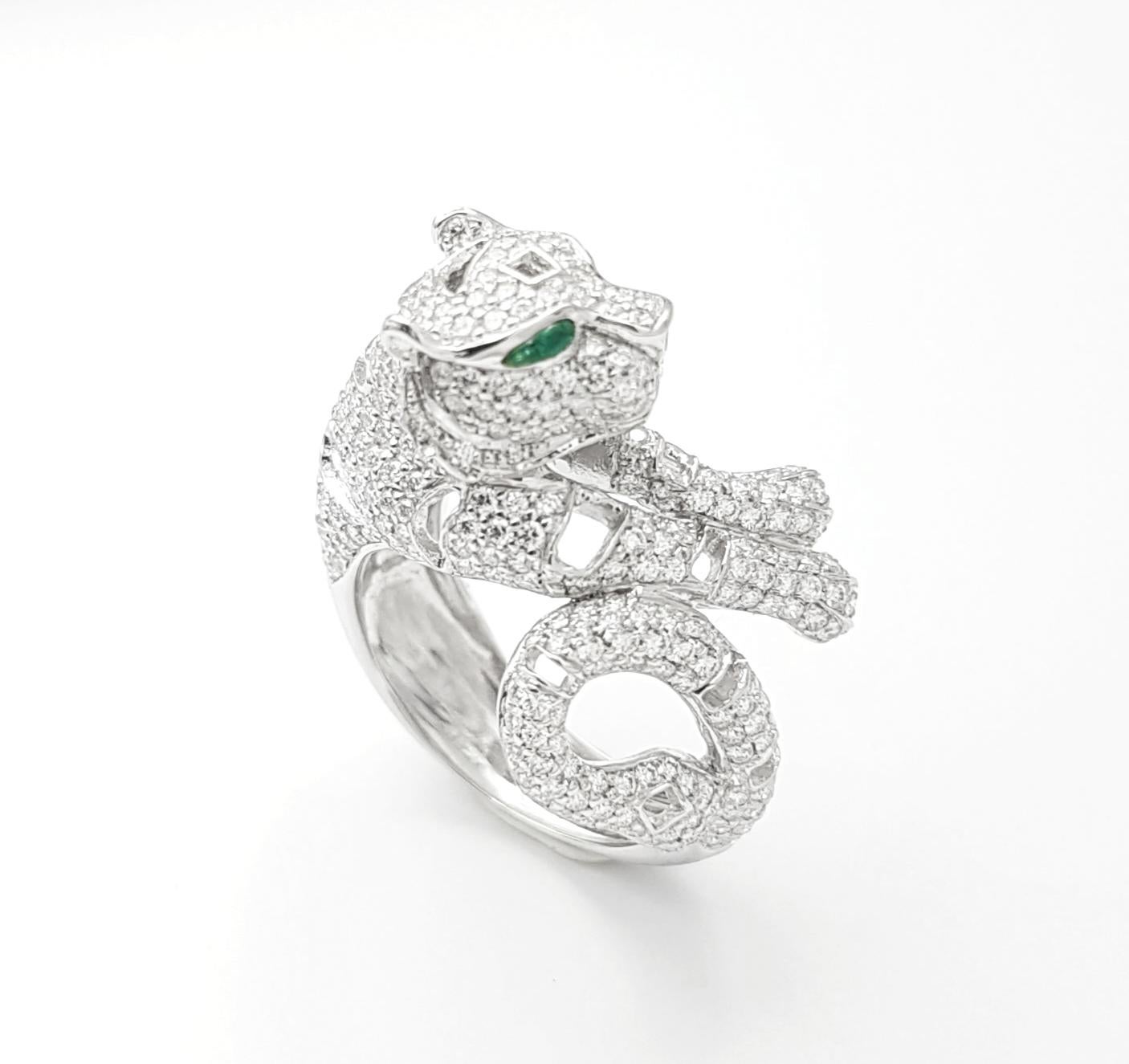 Diamant mit Cabochon Smaragd Panther Ring in 18K Weißgold gefasst im Angebot 4