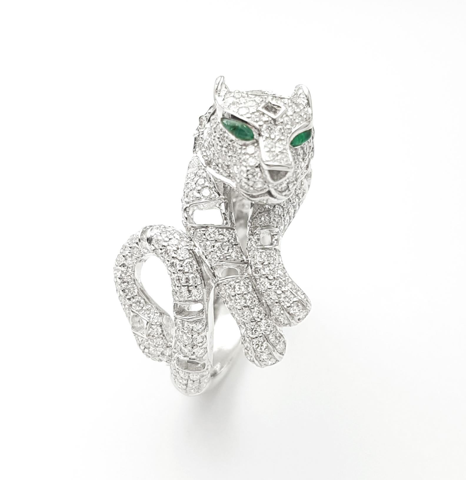 Diamant mit Cabochon Smaragd Panther Ring in 18K Weißgold gefasst im Angebot 5