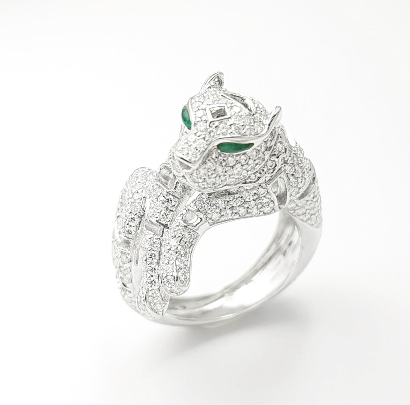 Diamant mit Cabochon Smaragd Panther Ring in 18K Weißgold gefasst im Angebot 6