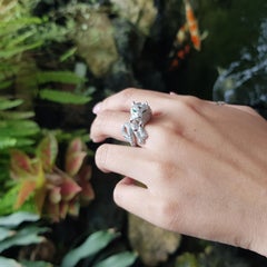 Diamond with Cabochon Emerald Panther Ring set in 18K White Gold Settings