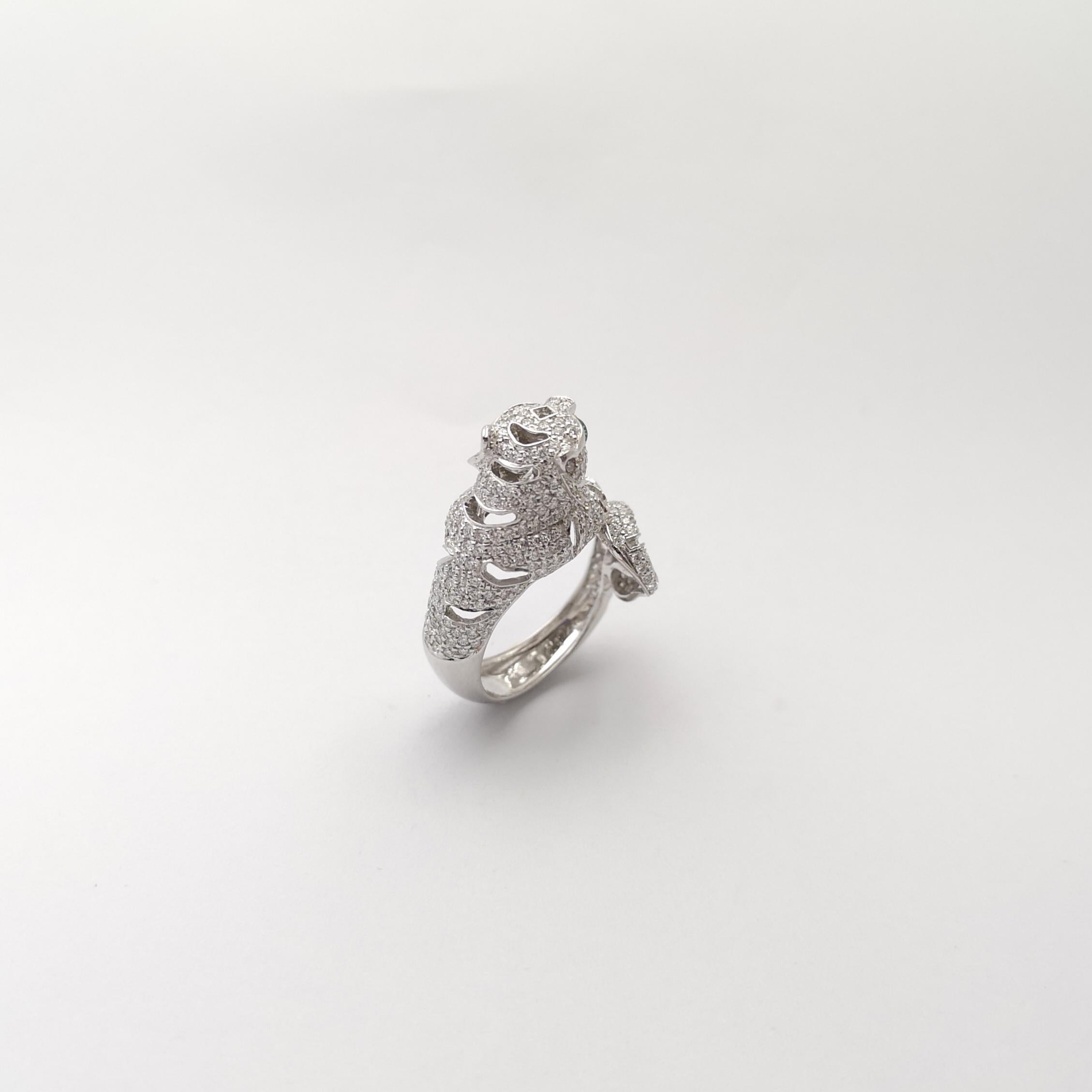 Diamant mit Cabochon Smaragd Panther Ring in 18K Weißgold gefasst im Angebot 1