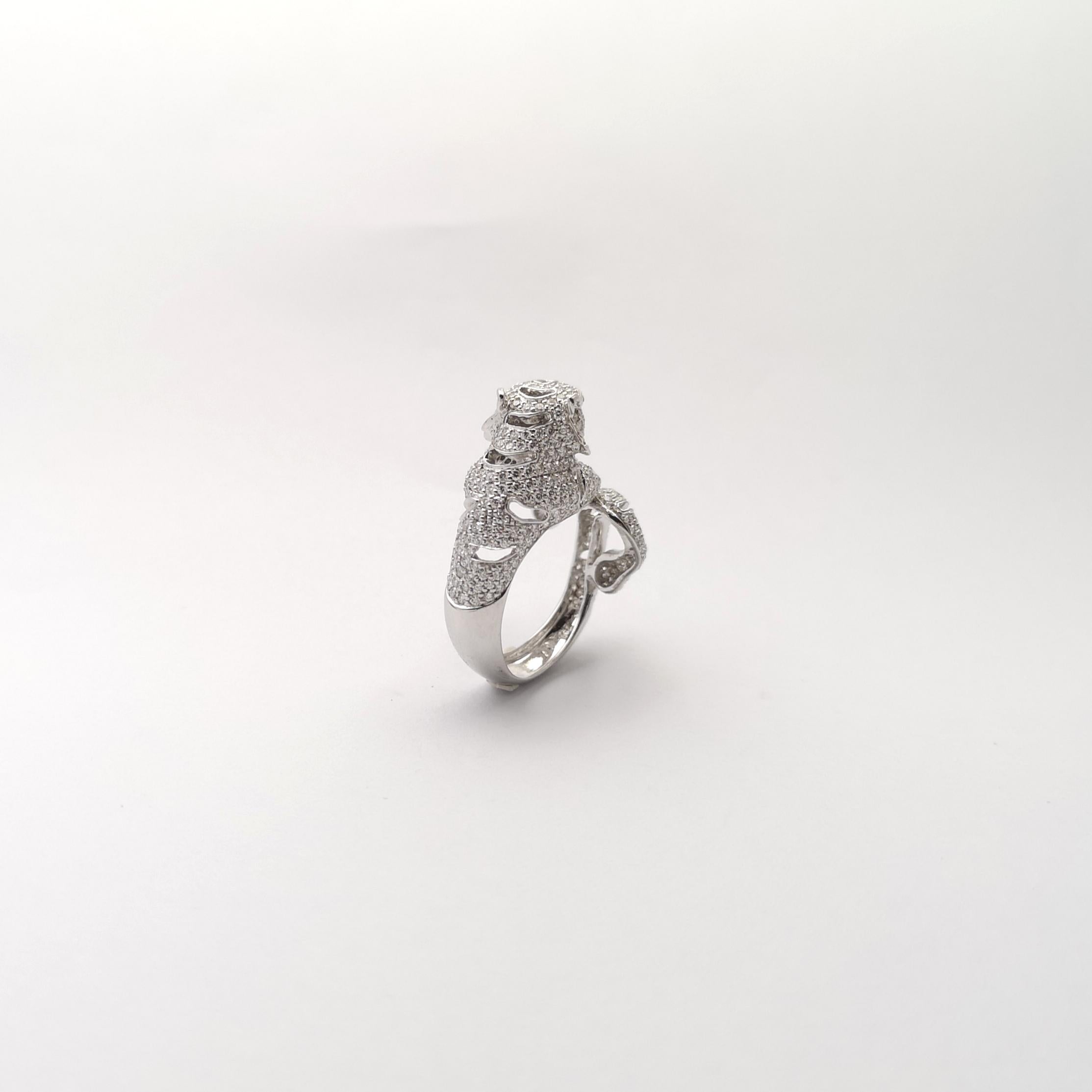 Diamant mit Cabochon Smaragd Panther Ring in 18K Weißgold gefasst im Angebot 2