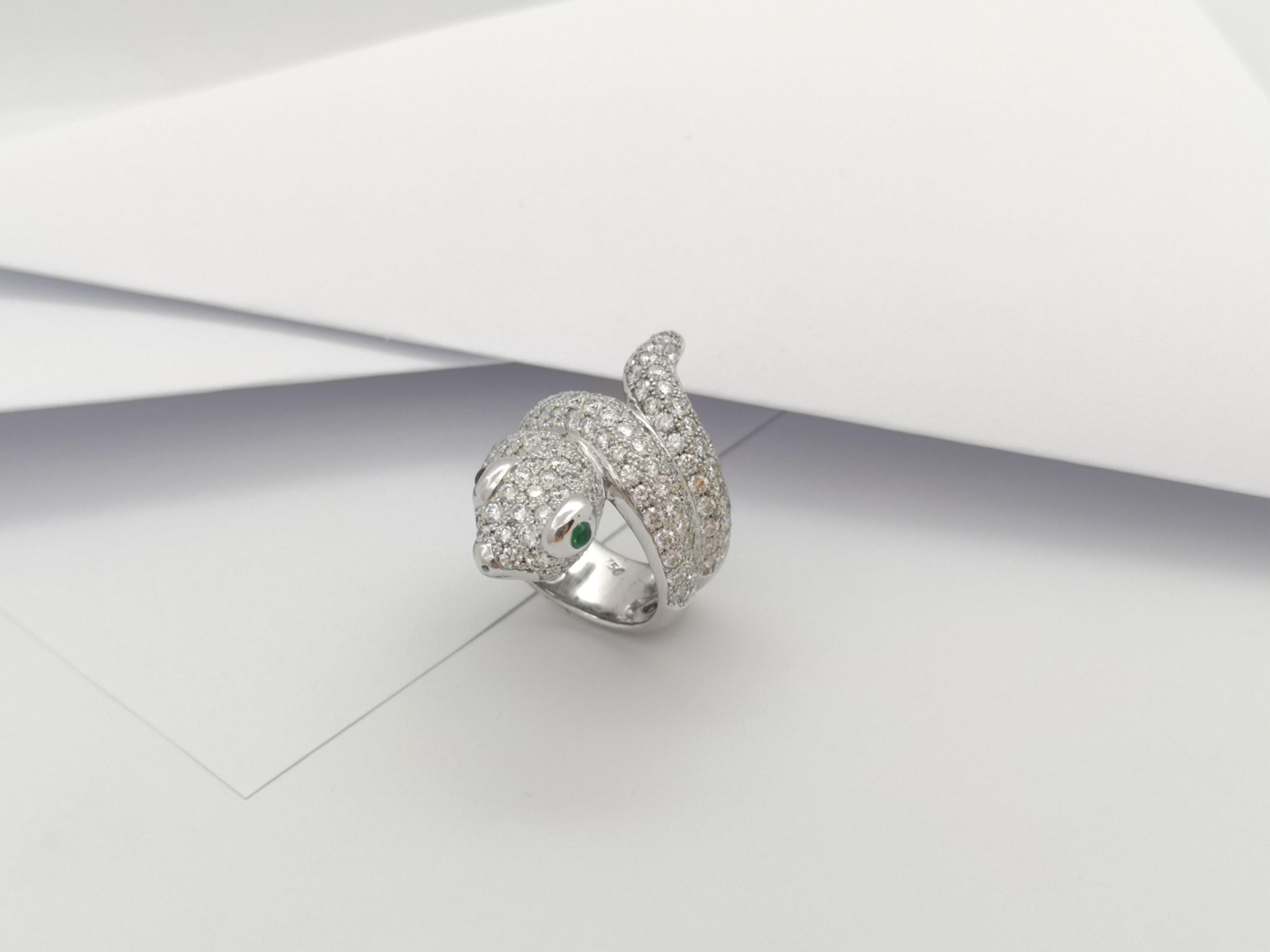 Diamant mit Cabochon-Smaragd-Schlangenring in 18 Karat Weißgold gefasst im Angebot 11