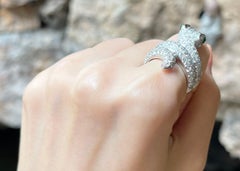 Diamond with Cabochon Emerald Snake Ring set in 18K White Gold Settings