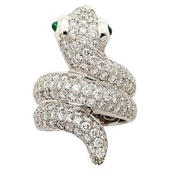 Bague serpent en diamant et émeraude cabochon sertie en or blanc 18K