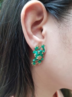 Diamond with Cabuchon Blue Sapphire Frog Earrings Set in 18 Karat Gold Settings