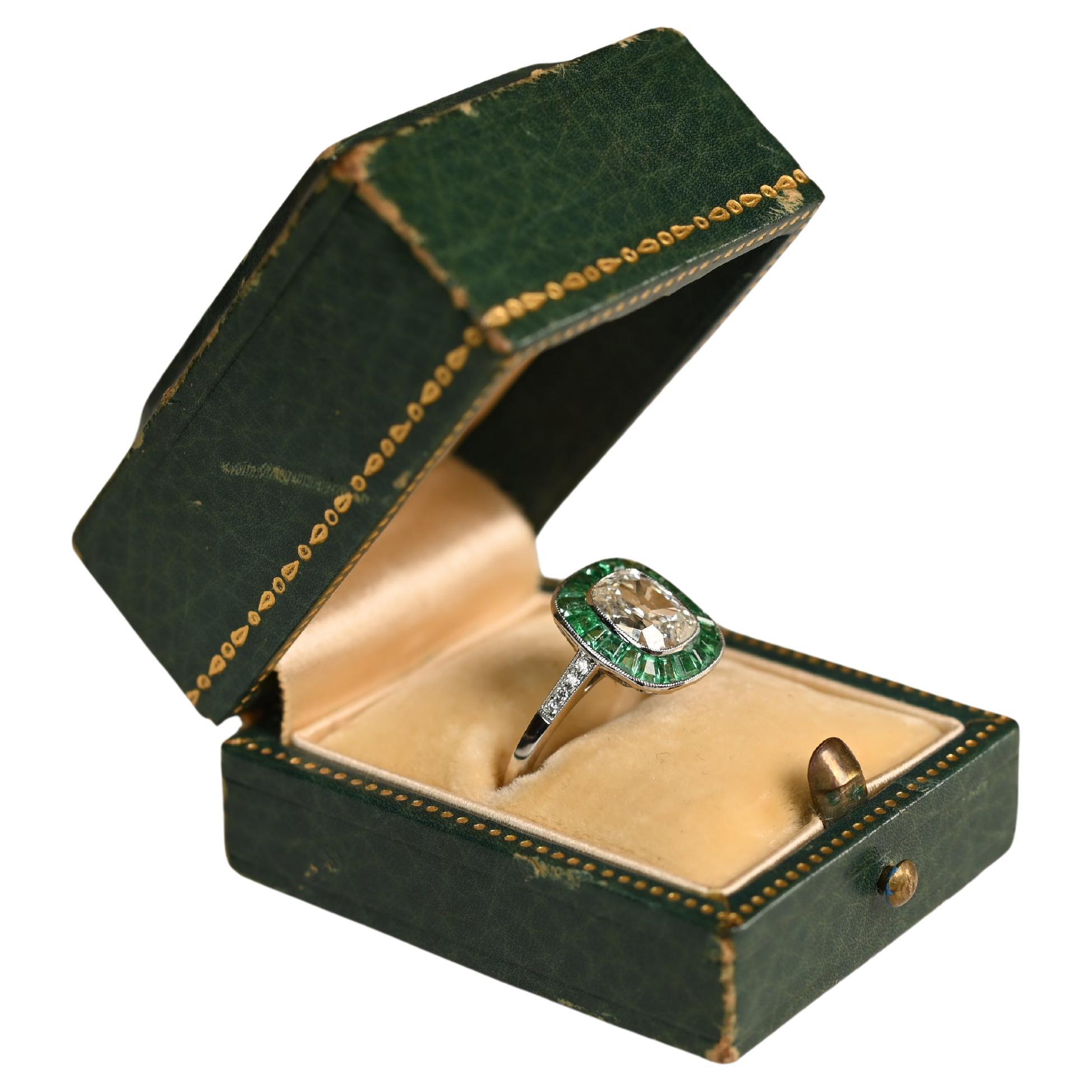 Cushion Cut Diamond with Emerald Halo (GIA Approx. 1.10-Carats), Platinum