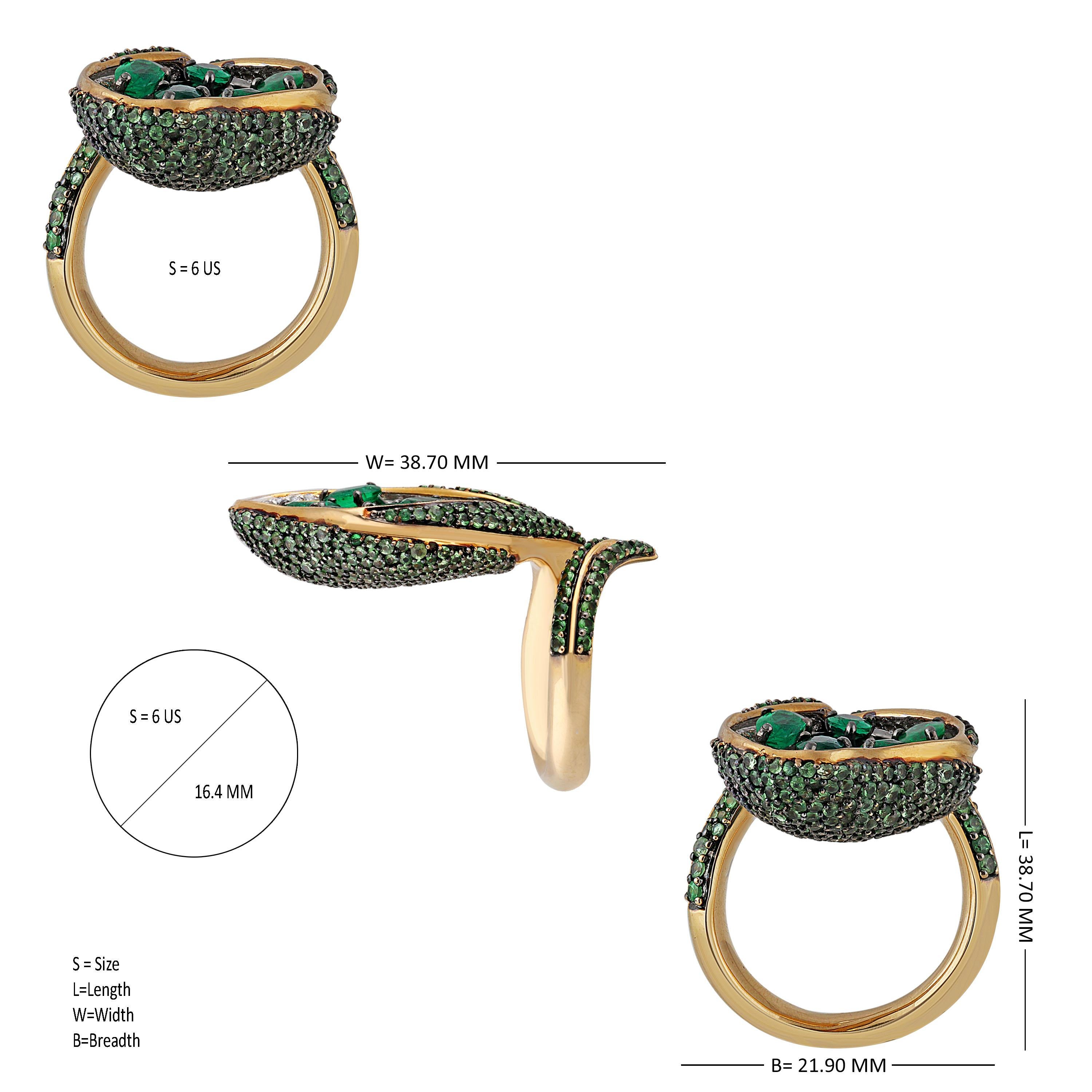 Contemporary Studio Rêves Diamond with Emeralds and Tsavorites Cocktail Ring in 18 Karat Gold For Sale
