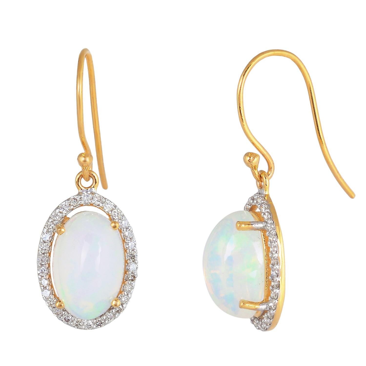 Diamond with opal 18k gold earring 