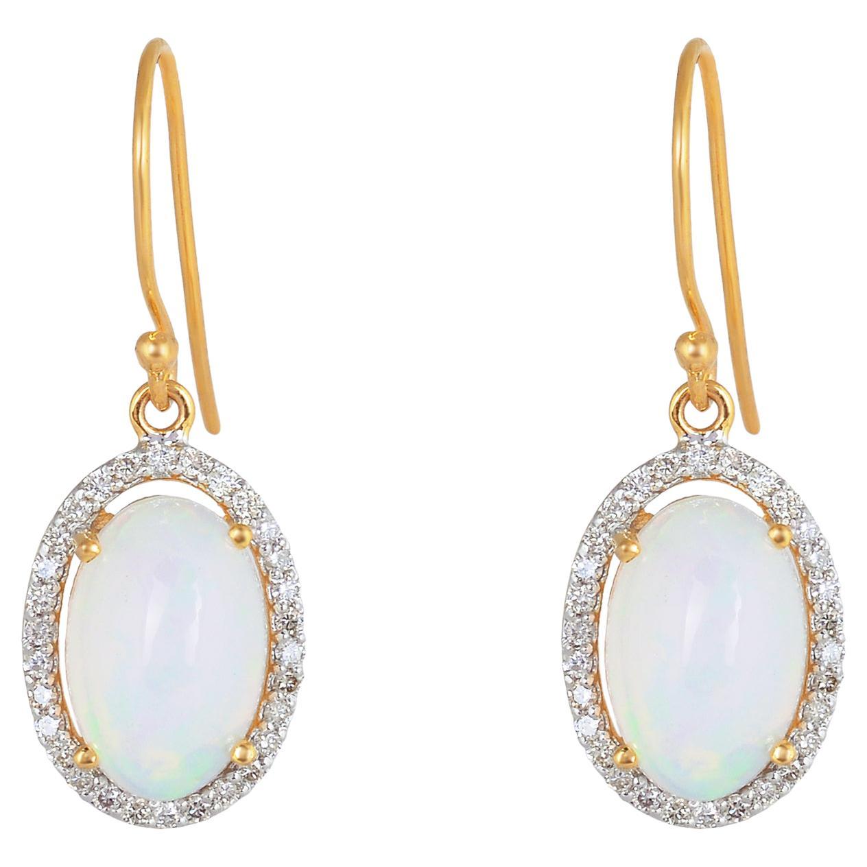 18k gold 0.43cts Diamond with 5.35cts Opal Earring