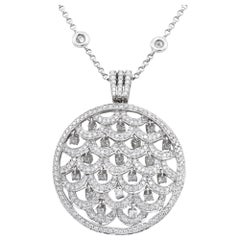 Diamant mit rundem Wellen-Design-Anhänger Weißgold-Halskette