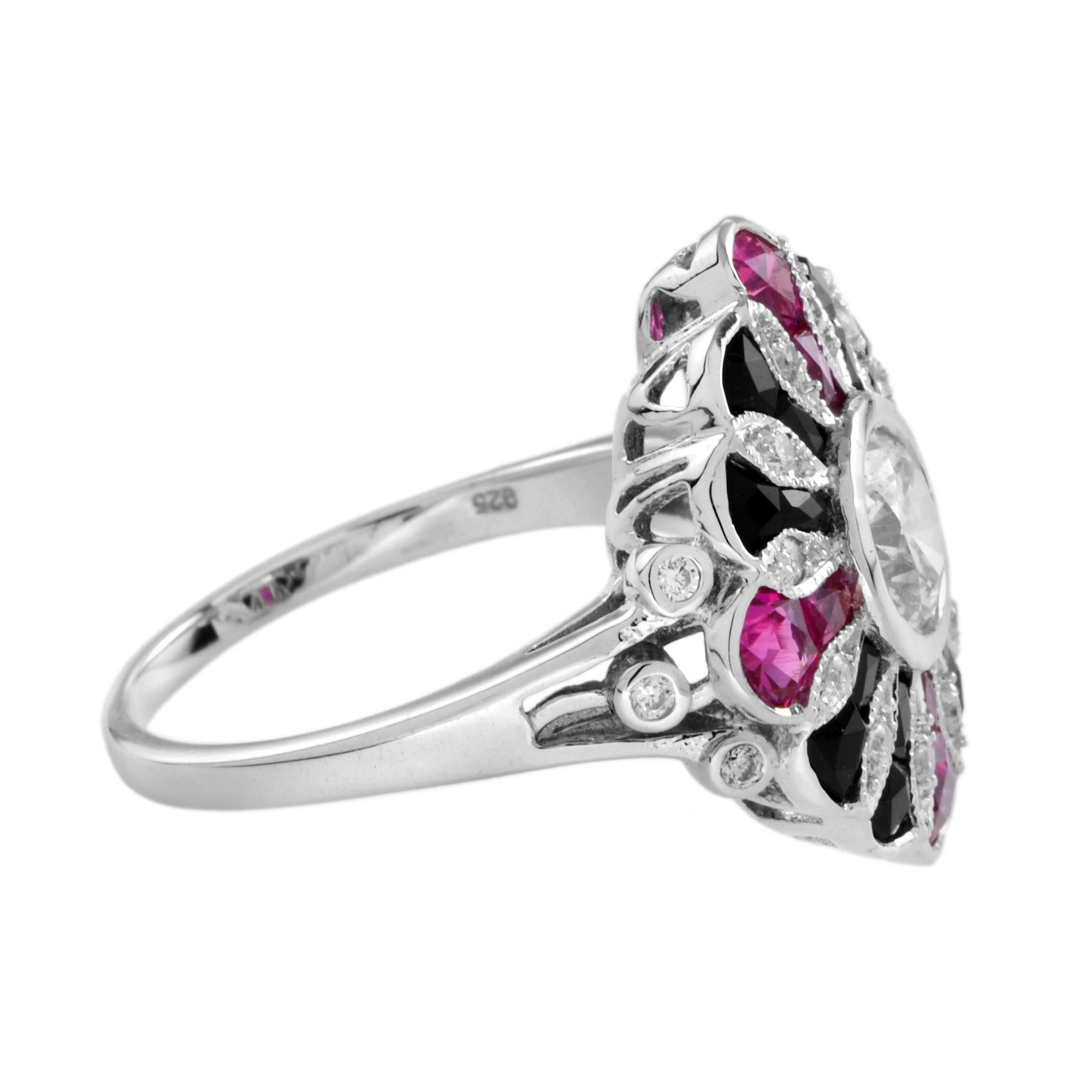 For Sale:  Diamond with Ruby and Onyx Cocktail Ring in 18K White Gold 3