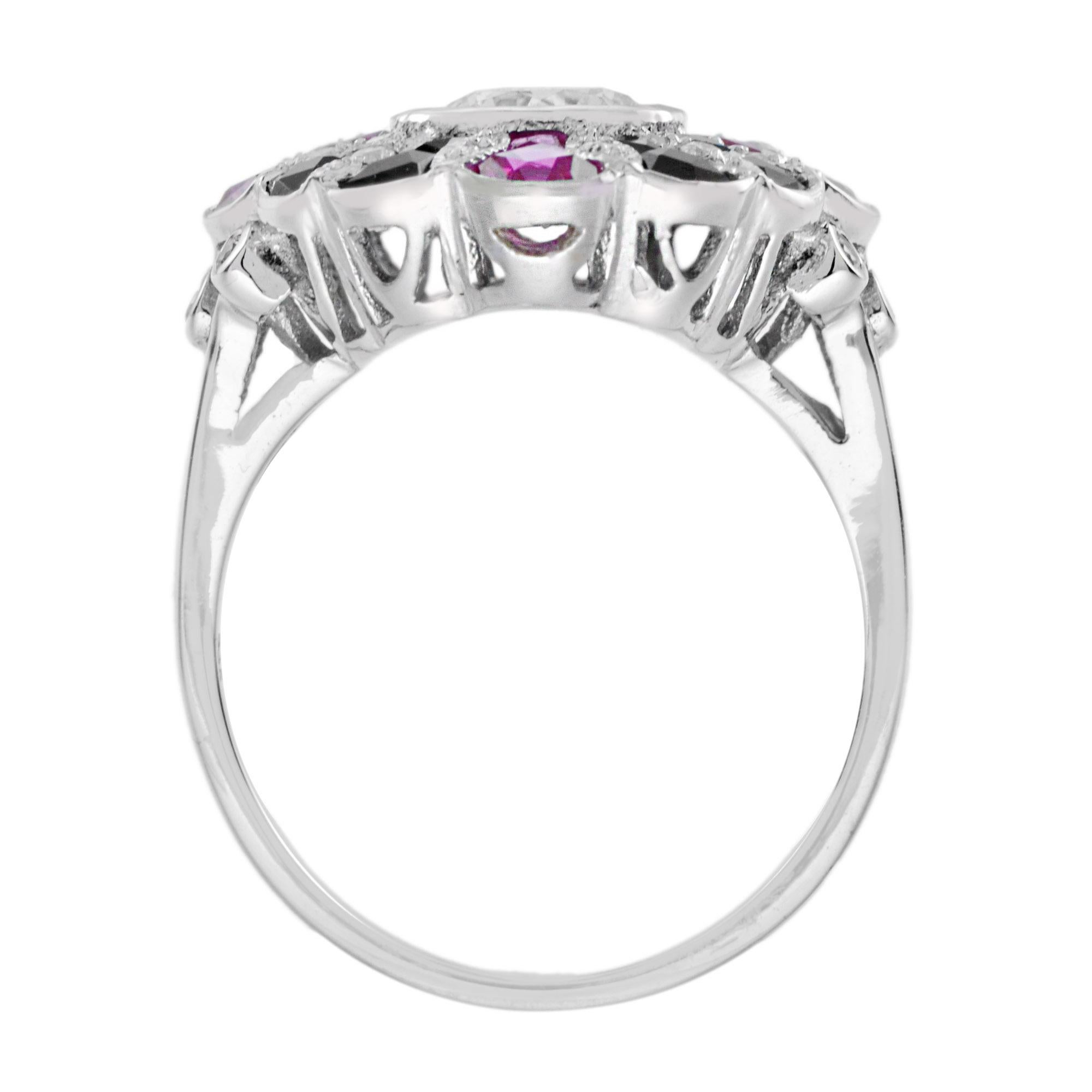 En vente :  Bague cocktail en or blanc 18 carats avec diamants, rubis et onyx 5