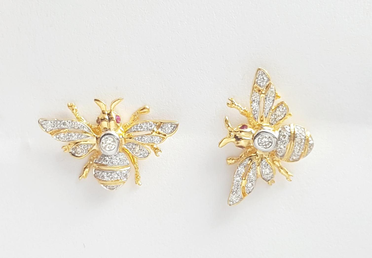 Contemporaneo Orecchini con diamante e rubino con montatura in oro 18 carati in vendita