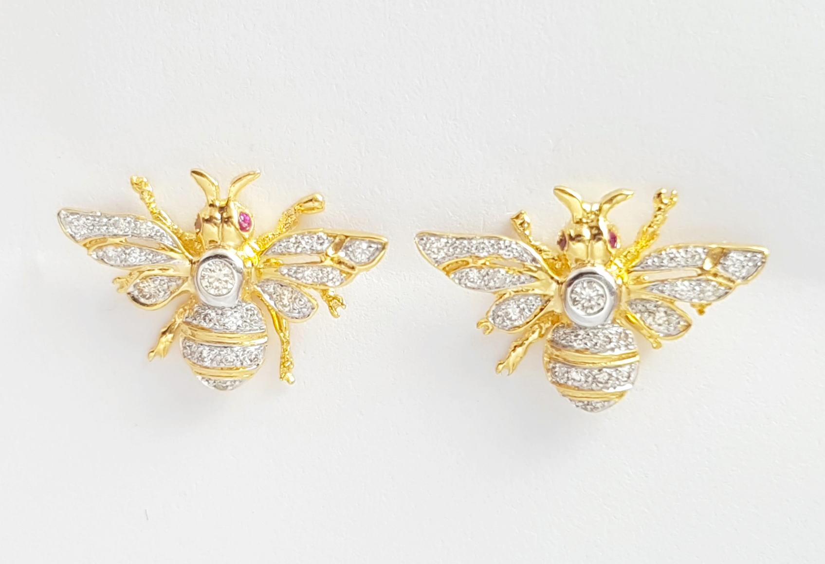 Taglio brillante Orecchini con diamante e rubino con montatura in oro 18 carati in vendita