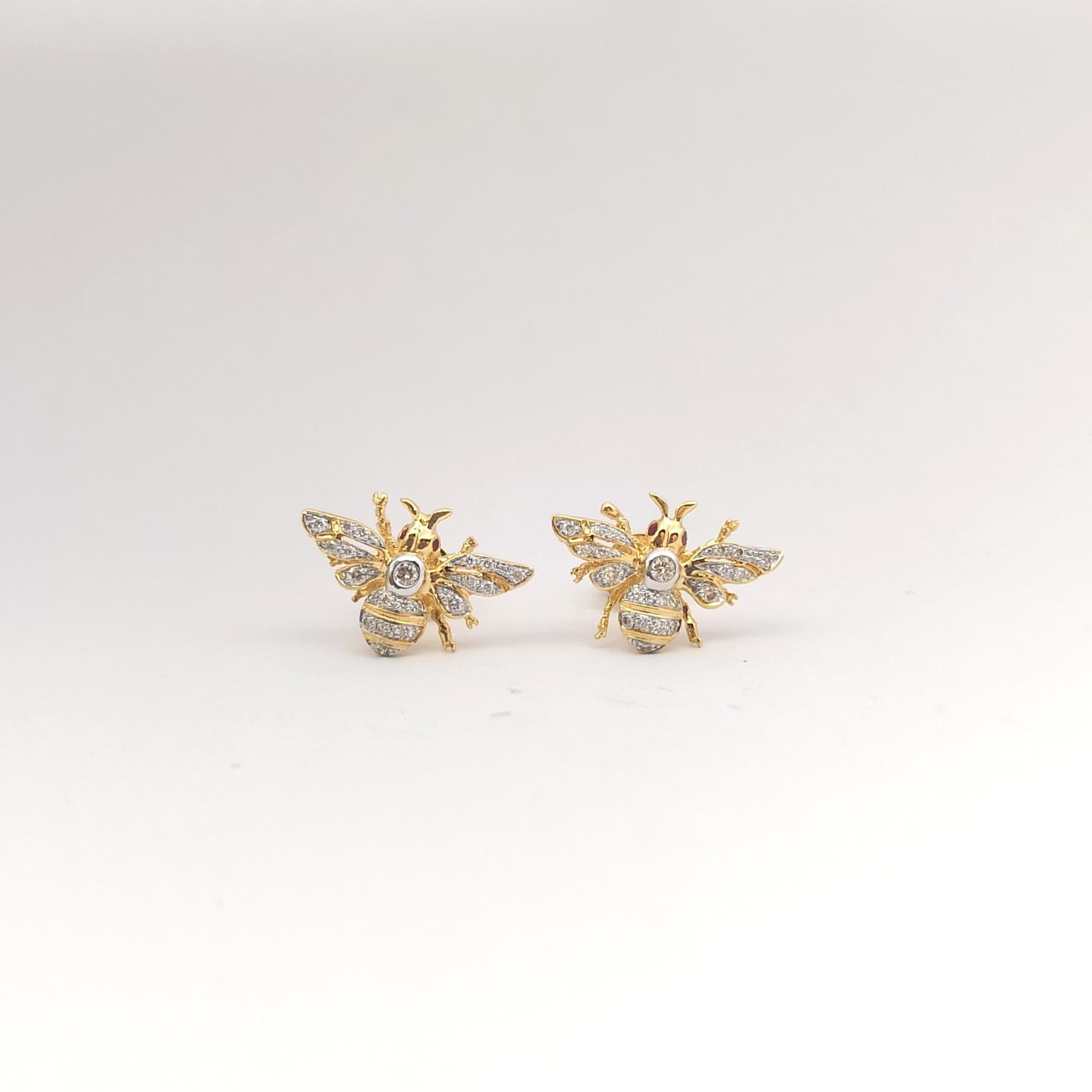 Orecchini con diamante e rubino con montatura in oro 18 carati in vendita 1