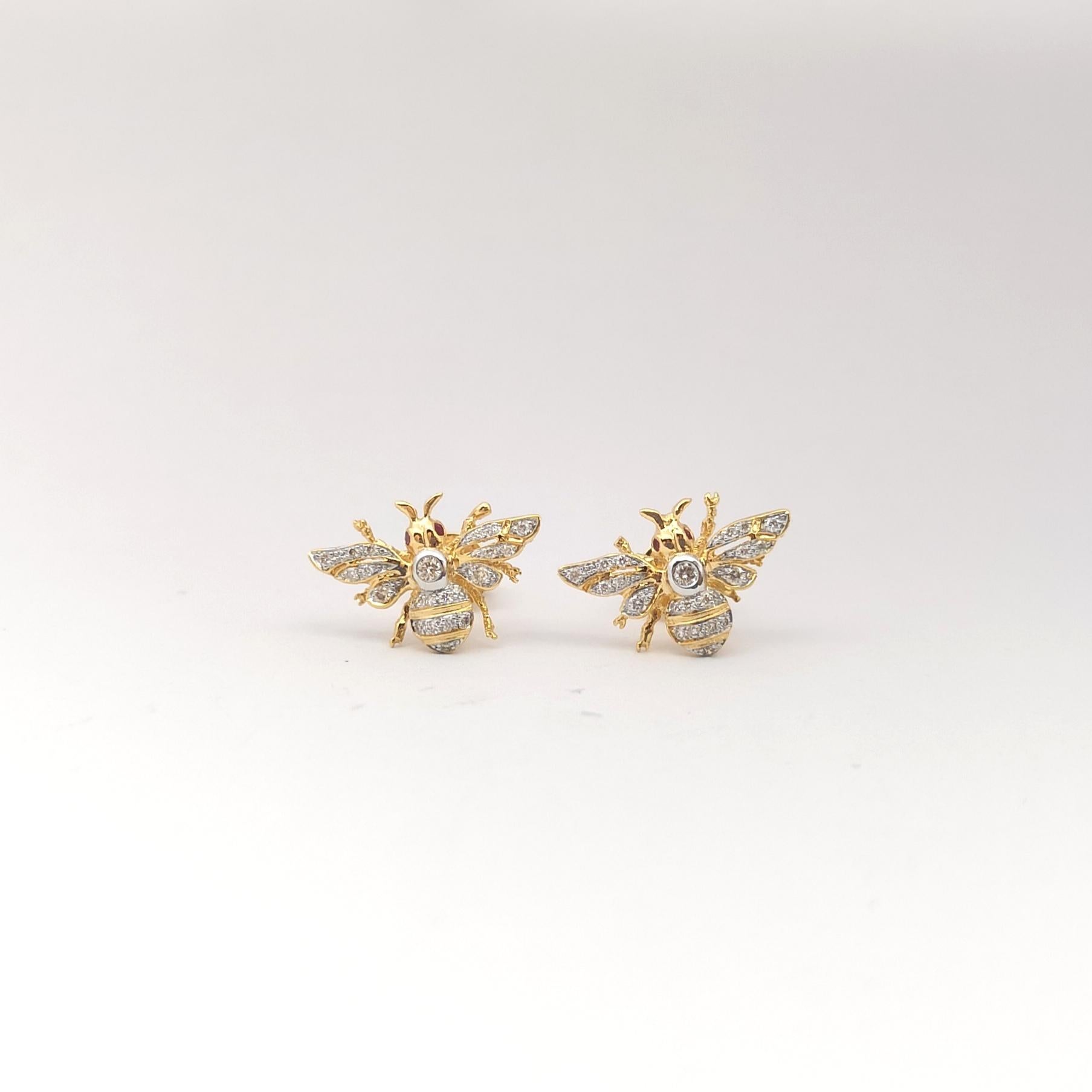 Orecchini con diamante e rubino con montatura in oro 18 carati in vendita 2