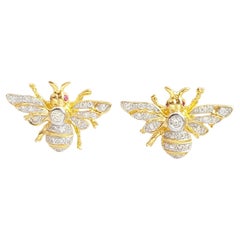 Diamond with Ruby Bee Earrings set in 18K Gold Settings