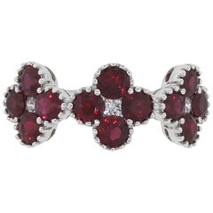Diamond with Ruby Three Flower Ring