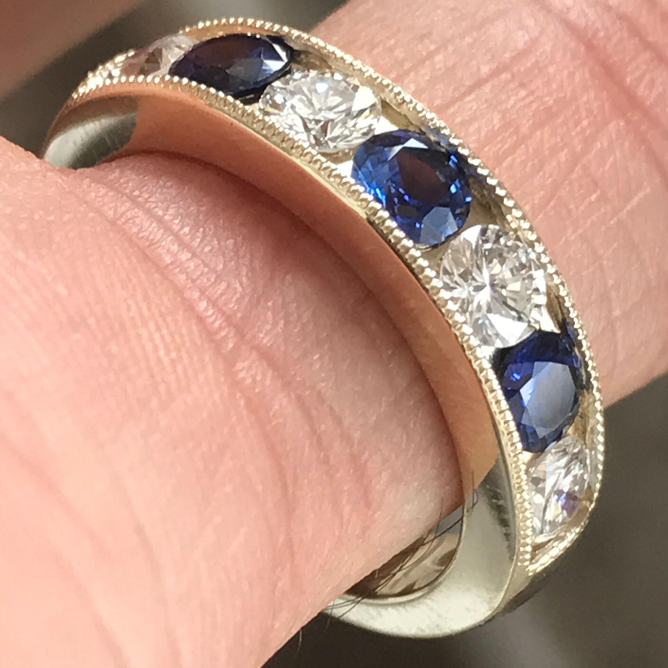 Diamond with Sapphire or Other Gemstone Wedding Band 18 Karat Gold, Ben Dannie In New Condition For Sale In West Hollywood, CA