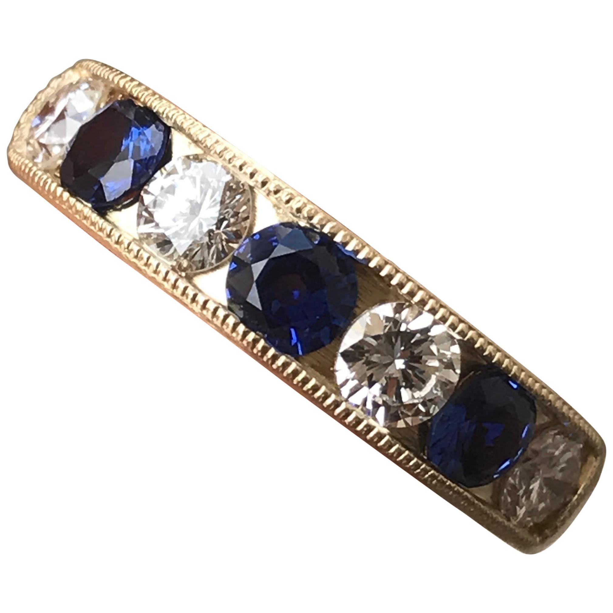 Diamond with Sapphire or Other Gemstone Wedding Band 18 Karat Gold, Ben Dannie