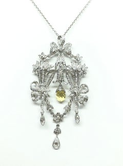 Diamond with Yellow Sapphire Brooch/Pendant Set in 18 Karat White Gold Settings