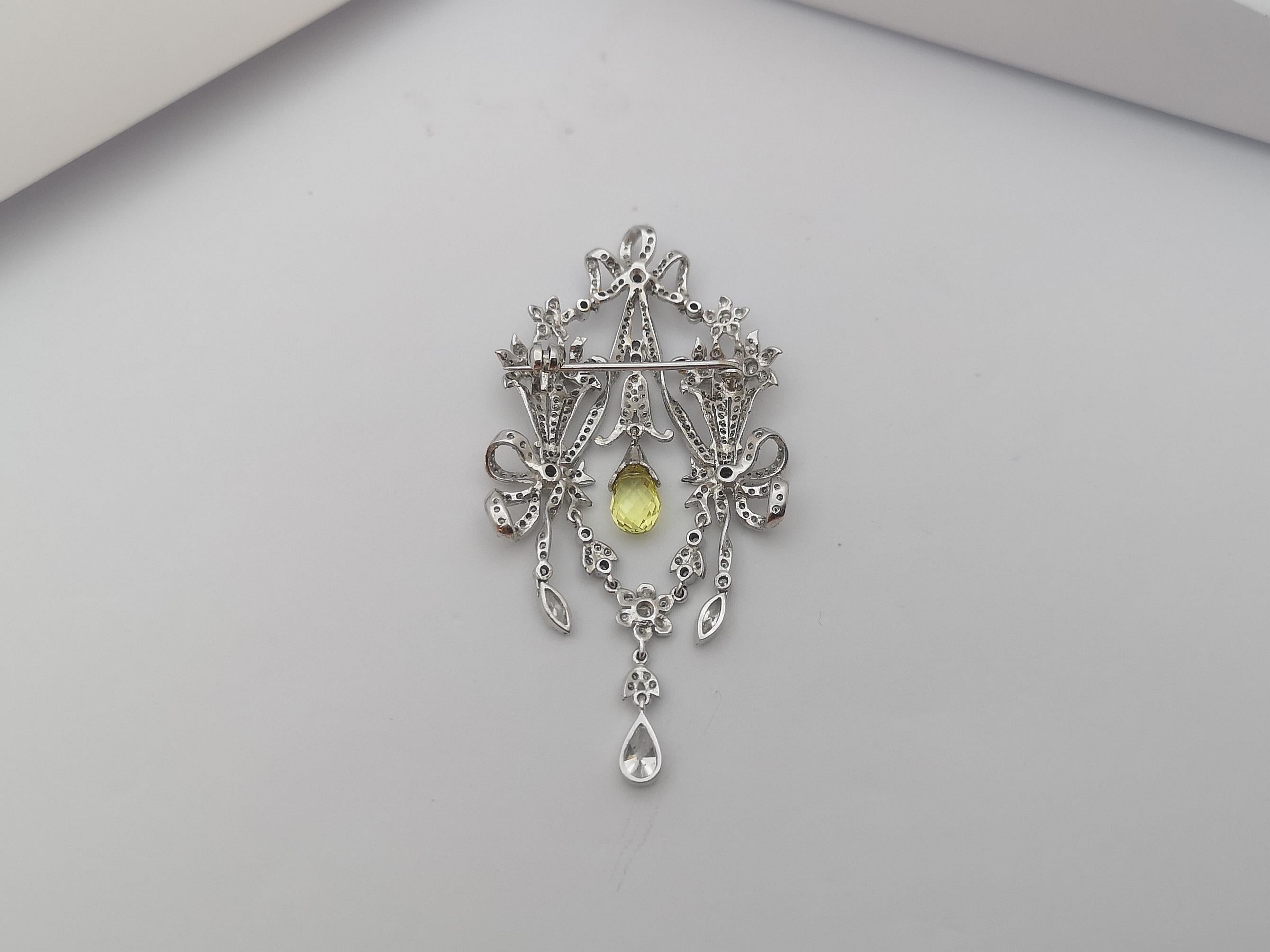 Women's Diamond with Yellow Sapphire Brooch/Pendant Set in 18 Karat White Gold Settings For Sale