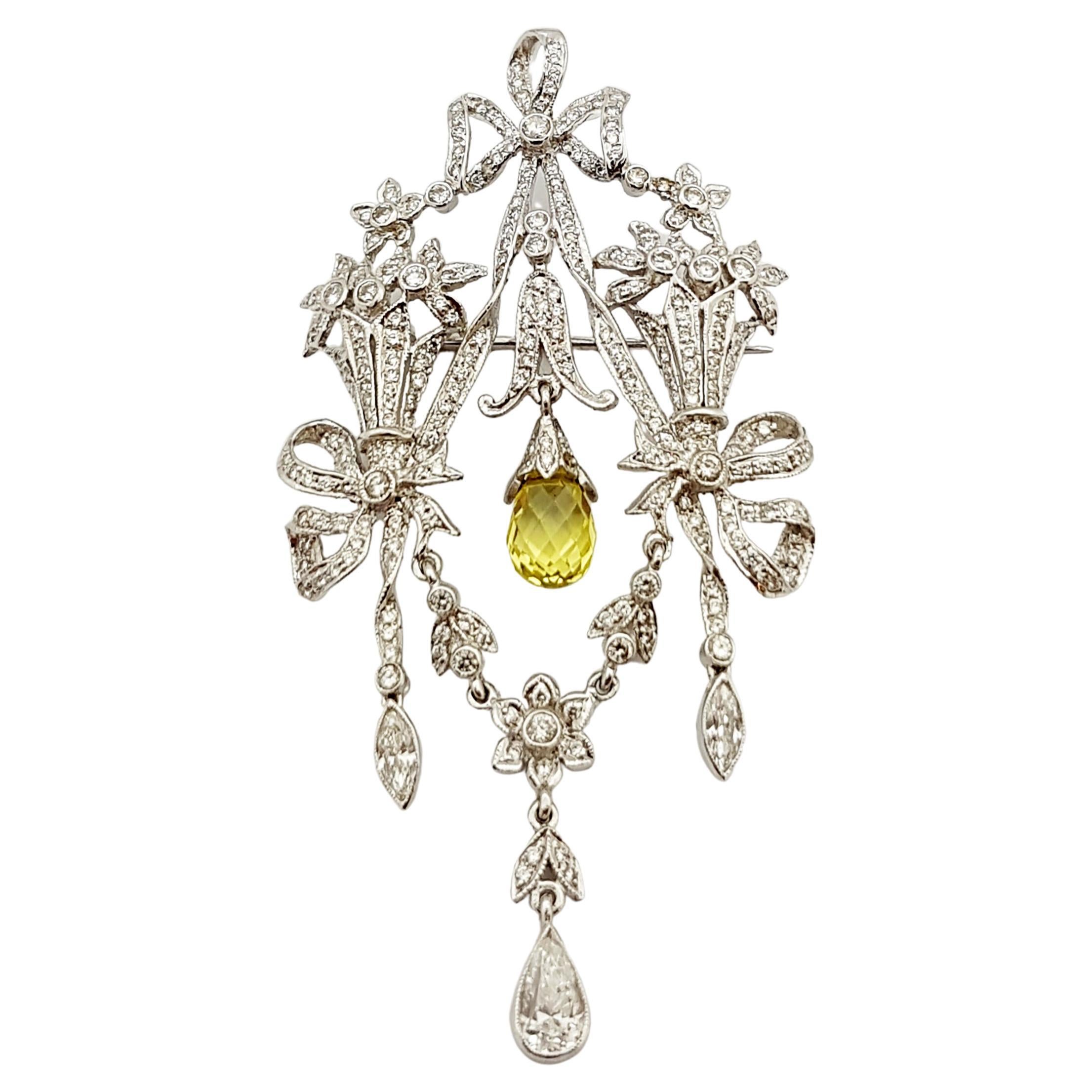 Diamond with Yellow Sapphire Brooch/Pendant Set in 18 Karat White Gold Settings