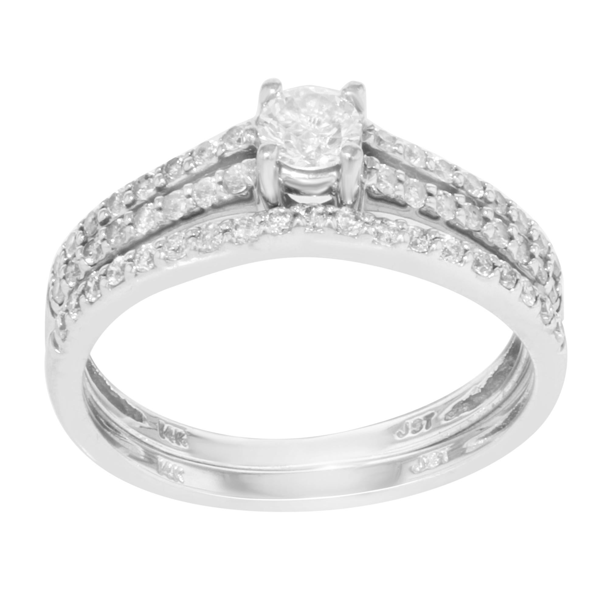 Diamond Womens Engagement Ring Band Set 14K White Gold 0.65 Cttw