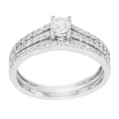 Diamond Womens Engagement Ring Band Set 14K White Gold 0.65 Cttw