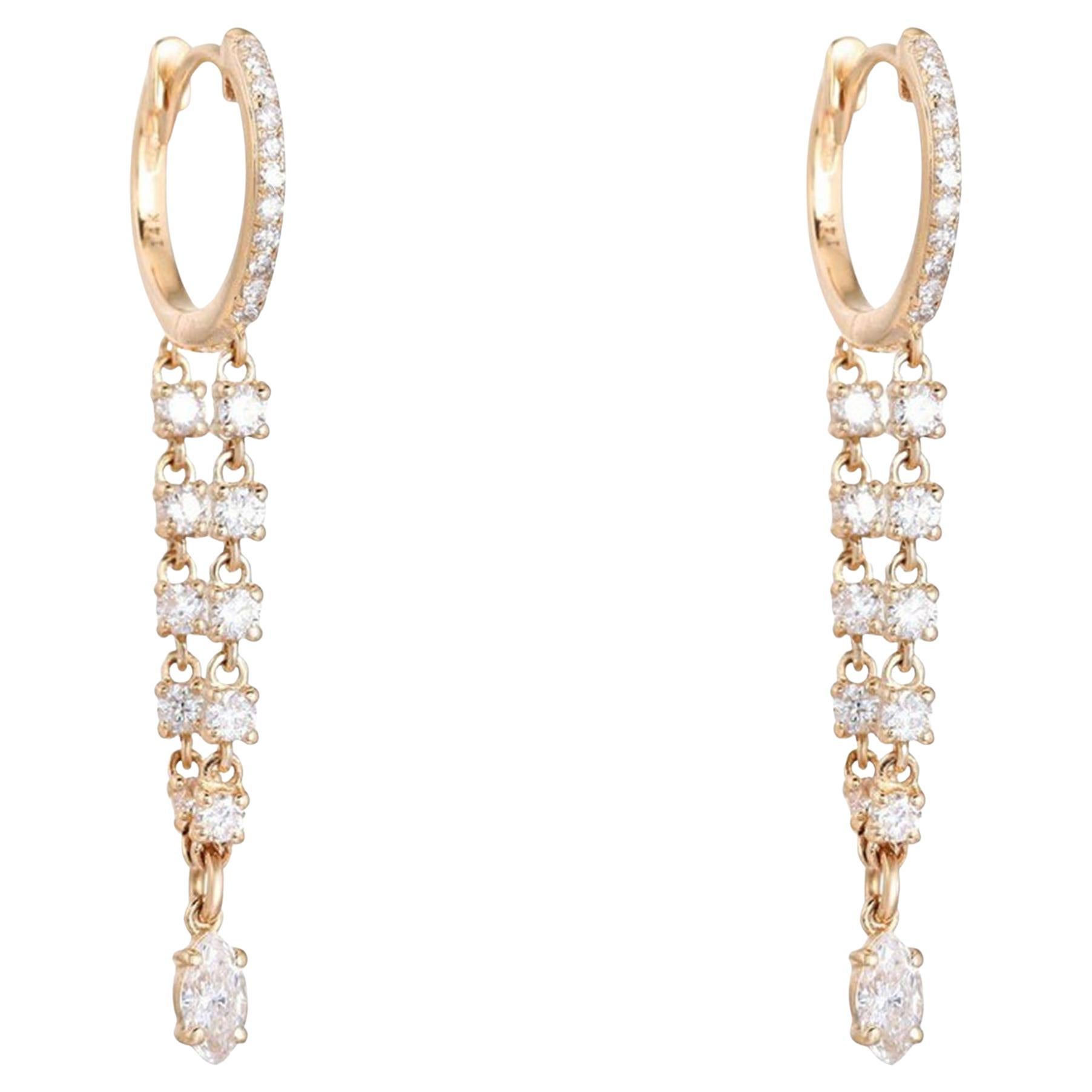 Diamond Wondrous 14K (or 18k upon request) Yellow Gold Danglers Drop Earrings