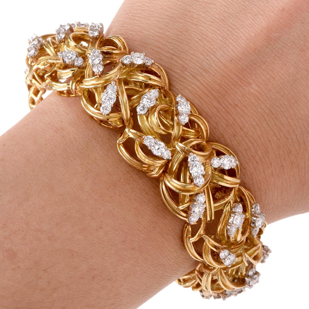 Round Cut Diamond Woven Gold Bracelet
