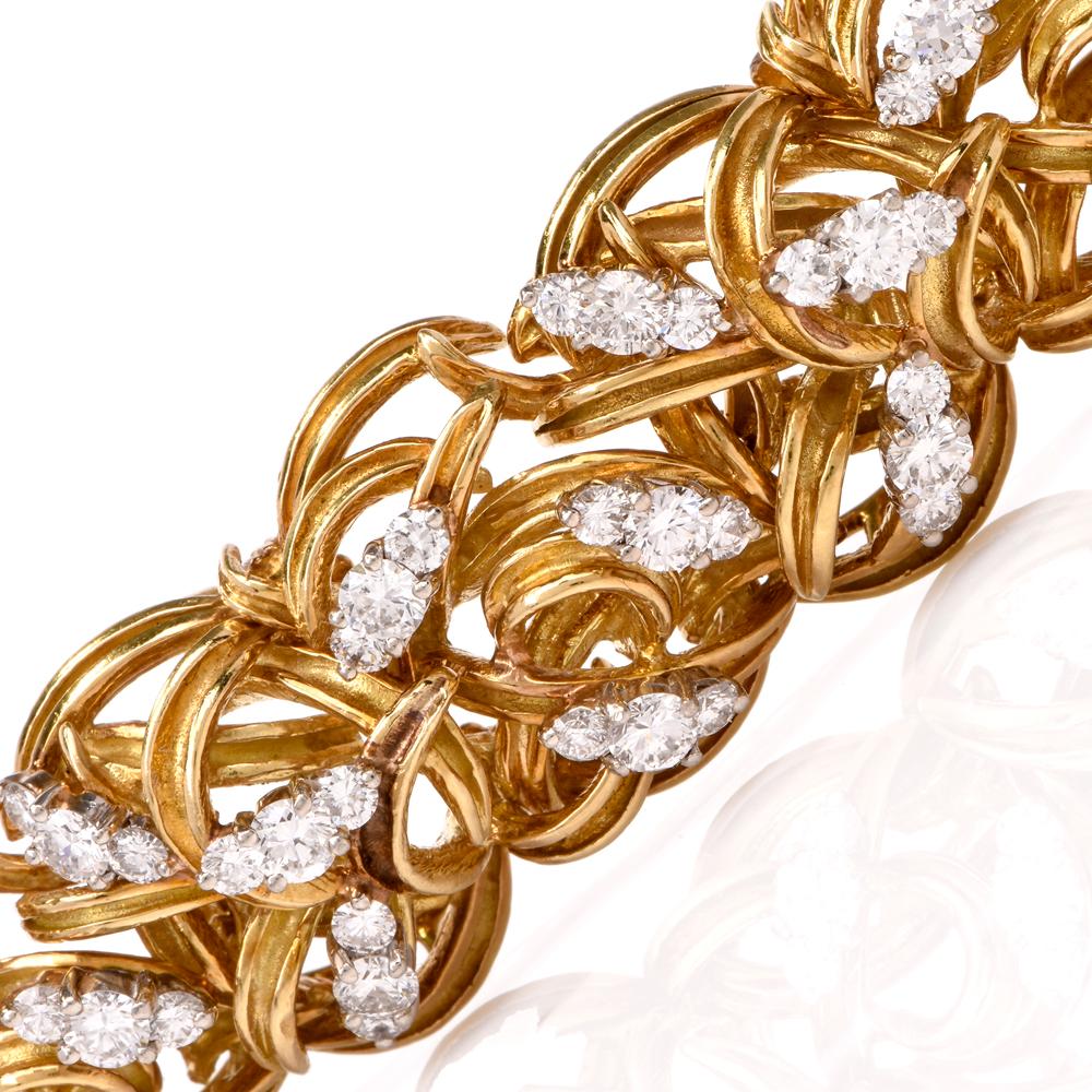 Diamond Woven Gold Bracelet In Excellent Condition In Miami, FL