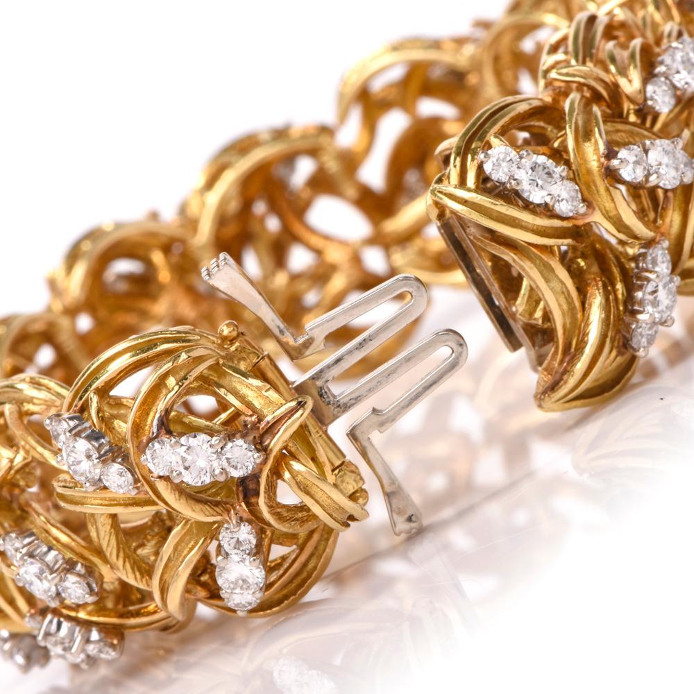 Women's or Men's Diamond Woven Gold Bracelet