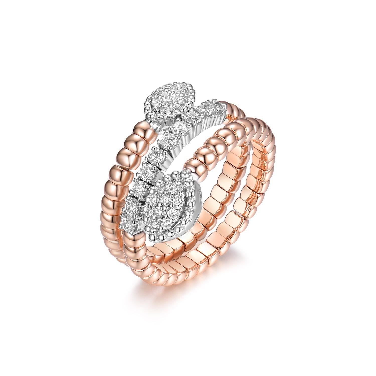 Der Diamantring aus 18 Karat Rosé- und Weißgold ist ein atemberaubendes Schmuckstück, das eine wunderschöne Kombination aus Rosé- und Weißgold präsentiert. Dieser mit viel Liebe zum Detail gefertigte Ring enthält 30 schillernde Diamanten mit einem