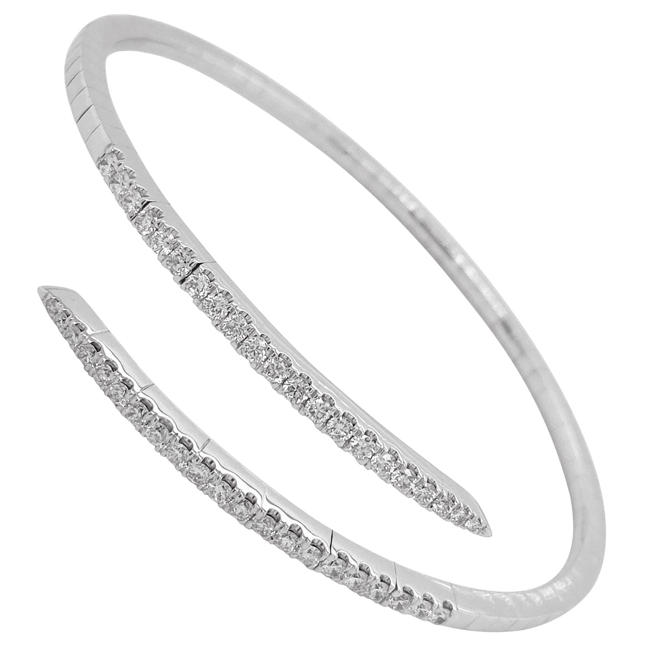 Diamond Wrap Bracelet 14k Gold Split Bypass Bangle, Gabriel & Co. BG4227-65W45JJ For Sale