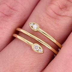 Anello con diamanti, anello con diamanti, anello in oro 14 carati con punte a goccia, anello con bypass