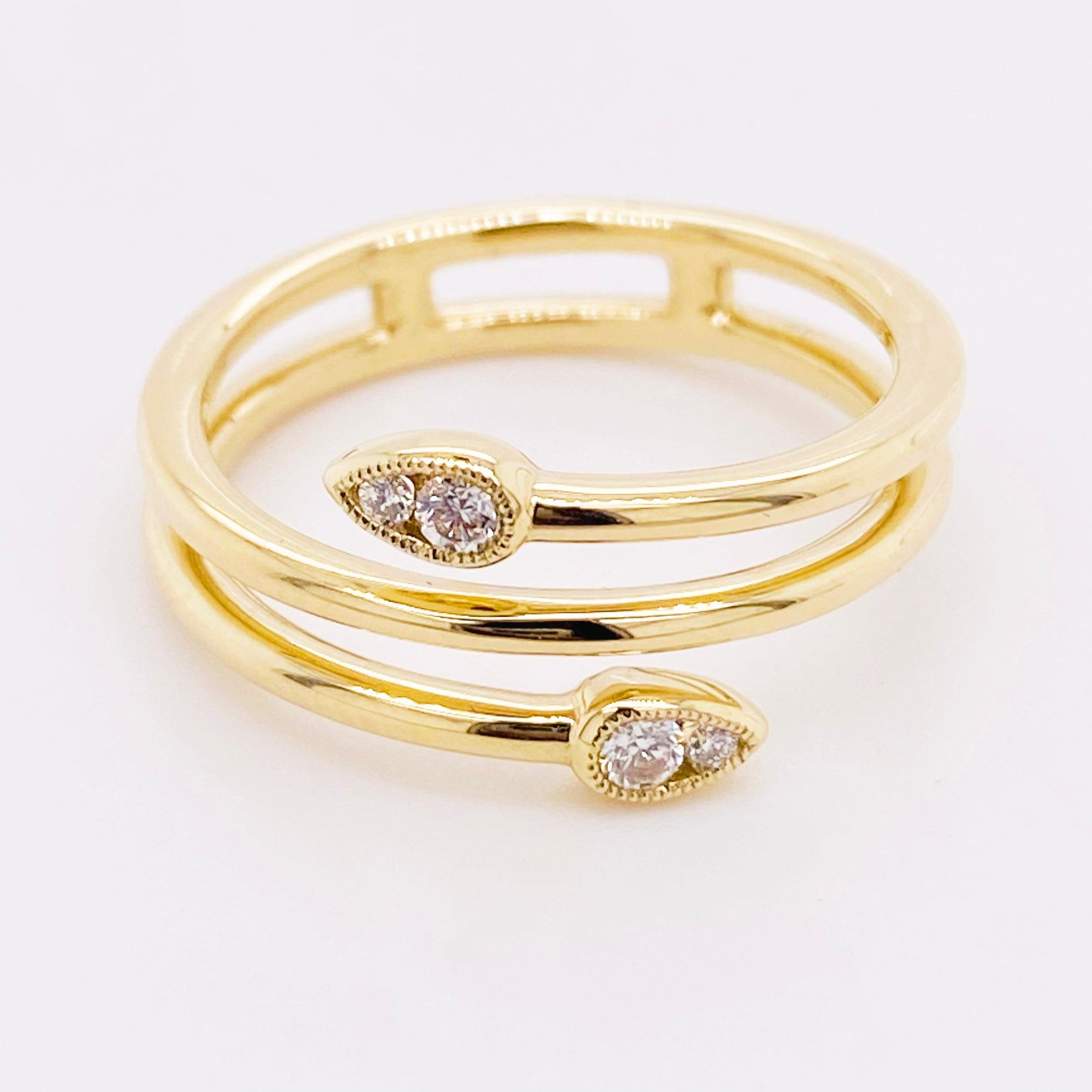 For Sale:  Diamond Wrap Ring, 14 Karat Gold Wrap Ring Cluster Teardrop Tips, Bypass Ring 3