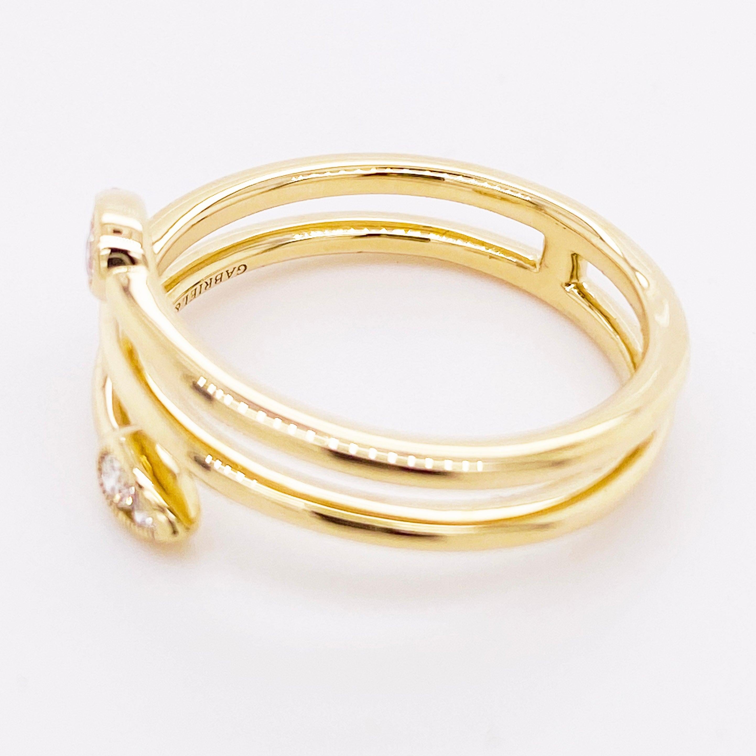 For Sale:  Diamond Wrap Ring, 14 Karat Gold Wrap Ring Cluster Teardrop Tips, Bypass Ring 4