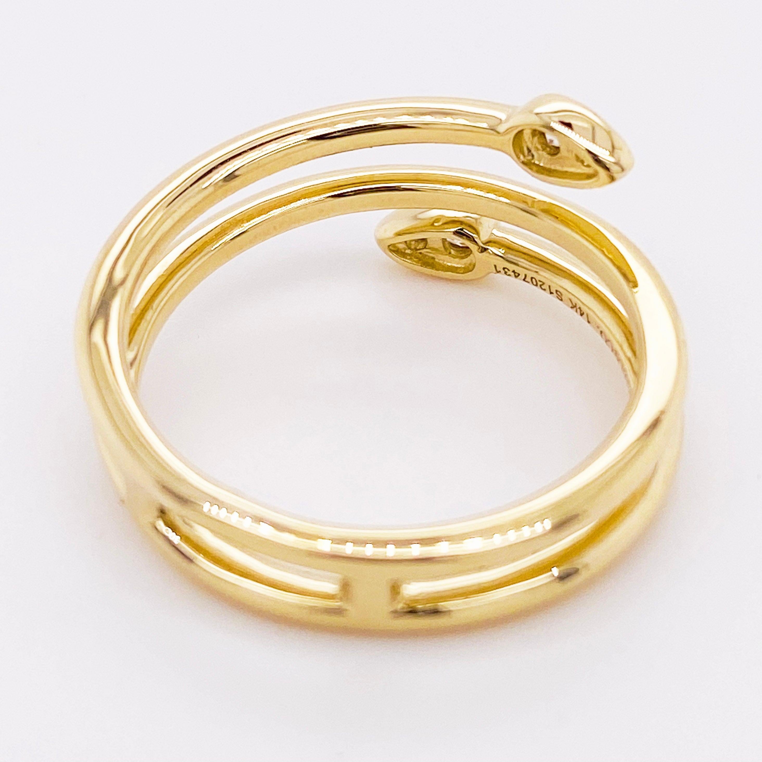 For Sale:  Diamond Wrap Ring, 14 Karat Gold Wrap Ring Cluster Teardrop Tips, Bypass Ring 5