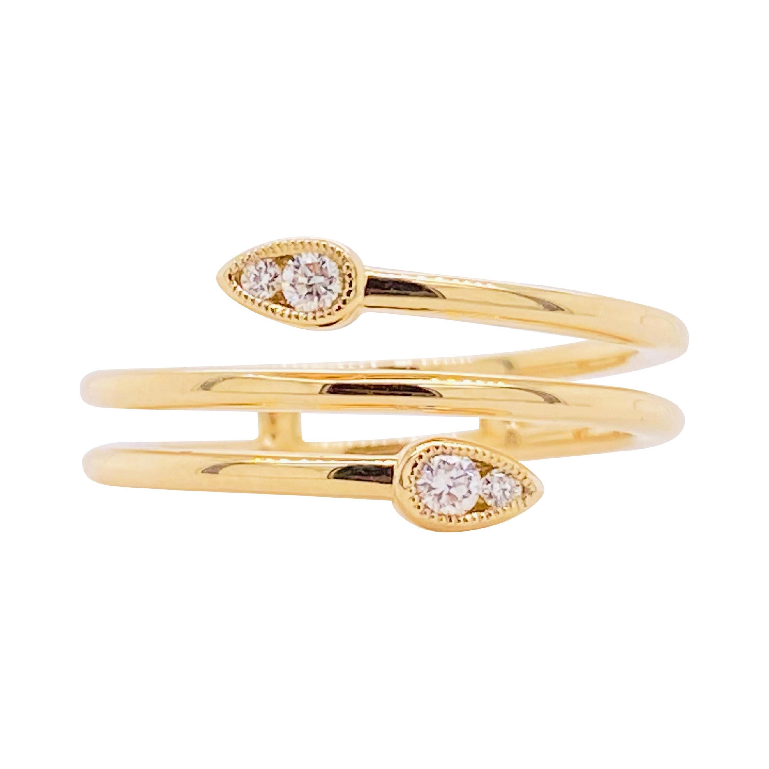 Diamond Wrap Ring, 14 Karat Gold Wrap Ring Cluster Teardrop Tips, Bypass Ring