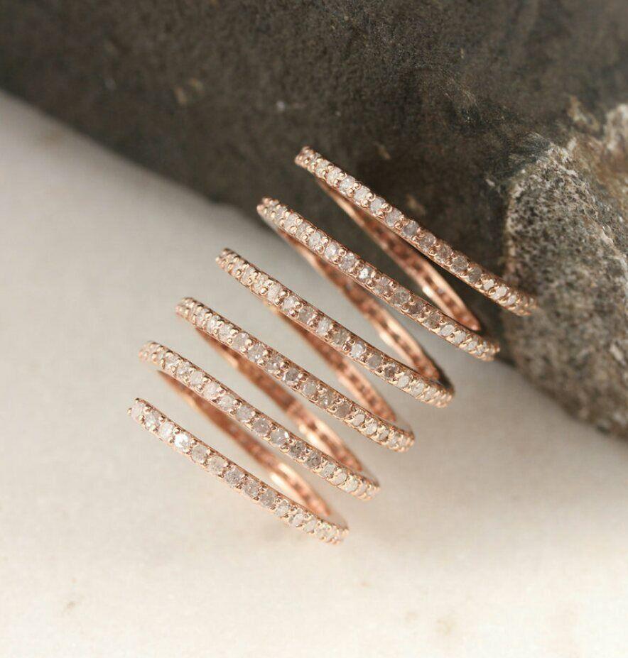 Round Cut Diamond Wrap Ring 14k Gold Spiral Handmade NS22 For Sale