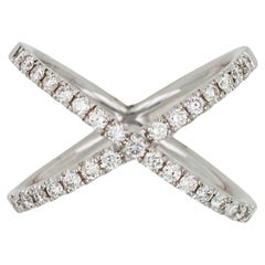 Diamond X Criss Cross Pave Cocktail Fashion Open Bypass 14 Karat White Gold Ring