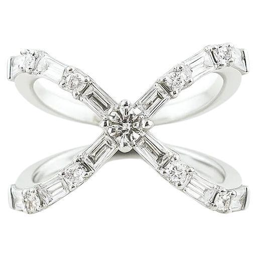 Diamant X Crossover Ring in 18k Weißgold im Angebot