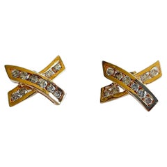 Diamond "X" Design Earrings in 14 Karat Gold