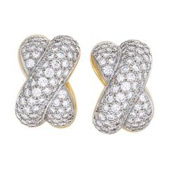 Diamond "X" Earrings in 18k White and Yellow Gold, 8cts 'G-H Color, VS Clarity'