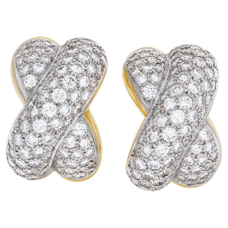 Diamond "X" earrings in 18k white and yellow gold. 8cts (GH color, VS